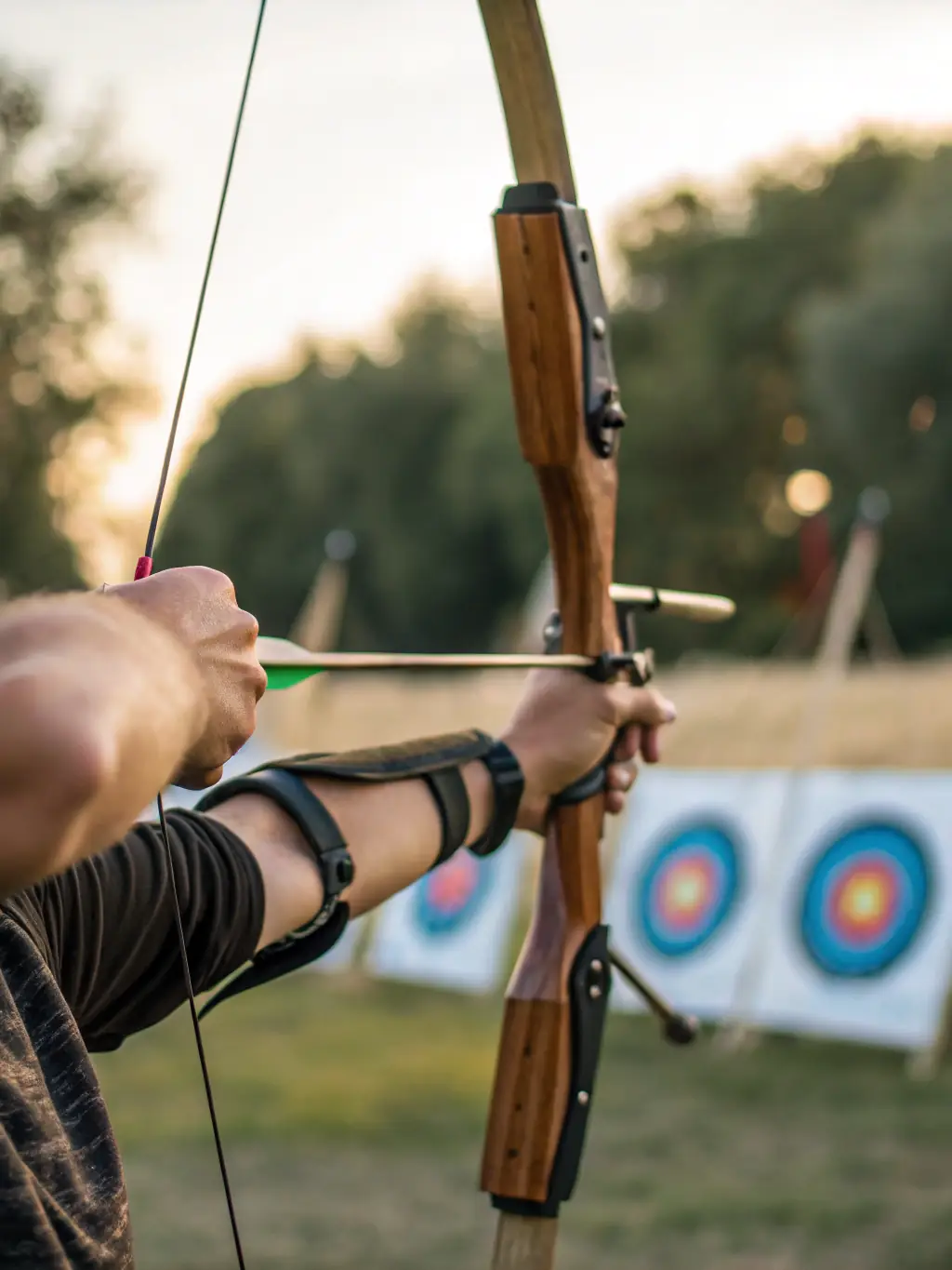 A focused image of an advanced archer receiving personalized coaching from an experienced instructor at SROTA, illustrating the club's commitment to individual skill development.